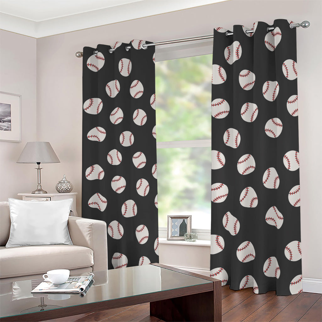 Black Baseball Pattern Print Blackout Grommet Curtains