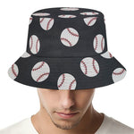 Black Baseball Pattern Print Bucket Hat