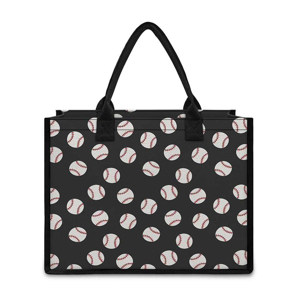 Black Baseball Pattern Print Canvas Tote Bag