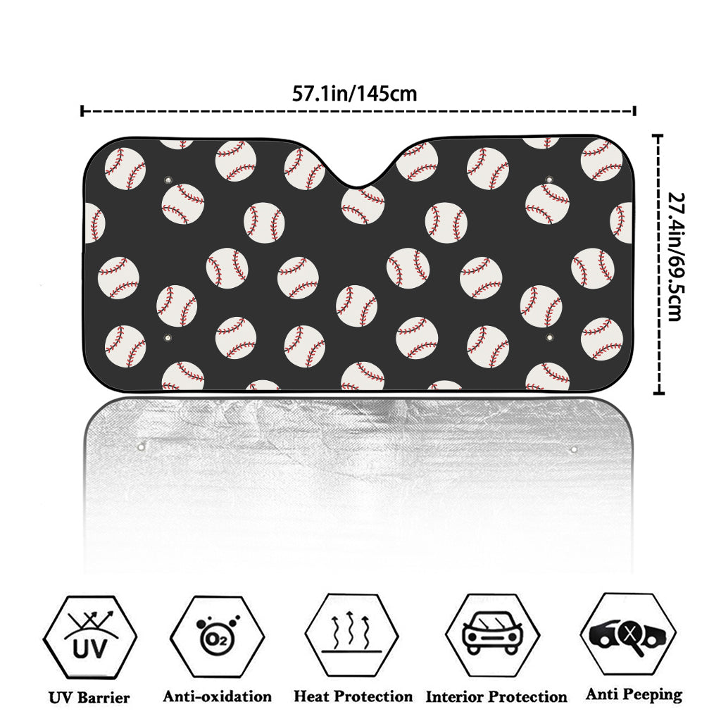 Black Baseball Pattern Print Car Windshield Sun Shade