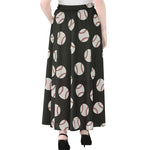 Black Baseball Pattern Print Chiffon Maxi Skirt