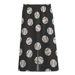Black Baseball Pattern Print Cotton Front Slit Maxi Skirt