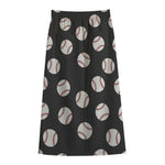 Black Baseball Pattern Print Cotton Front Slit Maxi Skirt