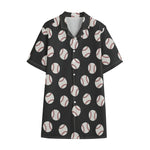 Black Baseball Pattern Print Cotton Hawaiian Shirt
