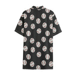 Black Baseball Pattern Print Cotton Hawaiian Shirt