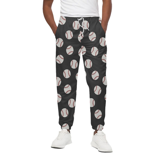 Black Baseball Pattern Print Cotton Pants