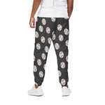 Black Baseball Pattern Print Cotton Pants