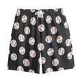 Black Baseball Pattern Print Cotton Shorts