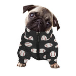 Black Baseball Pattern Print Dog Zip Up Jacket