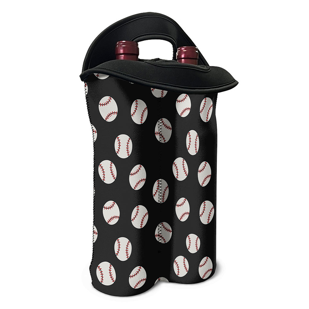 Black Baseball Pattern Print Double Neoprene Wine Tote