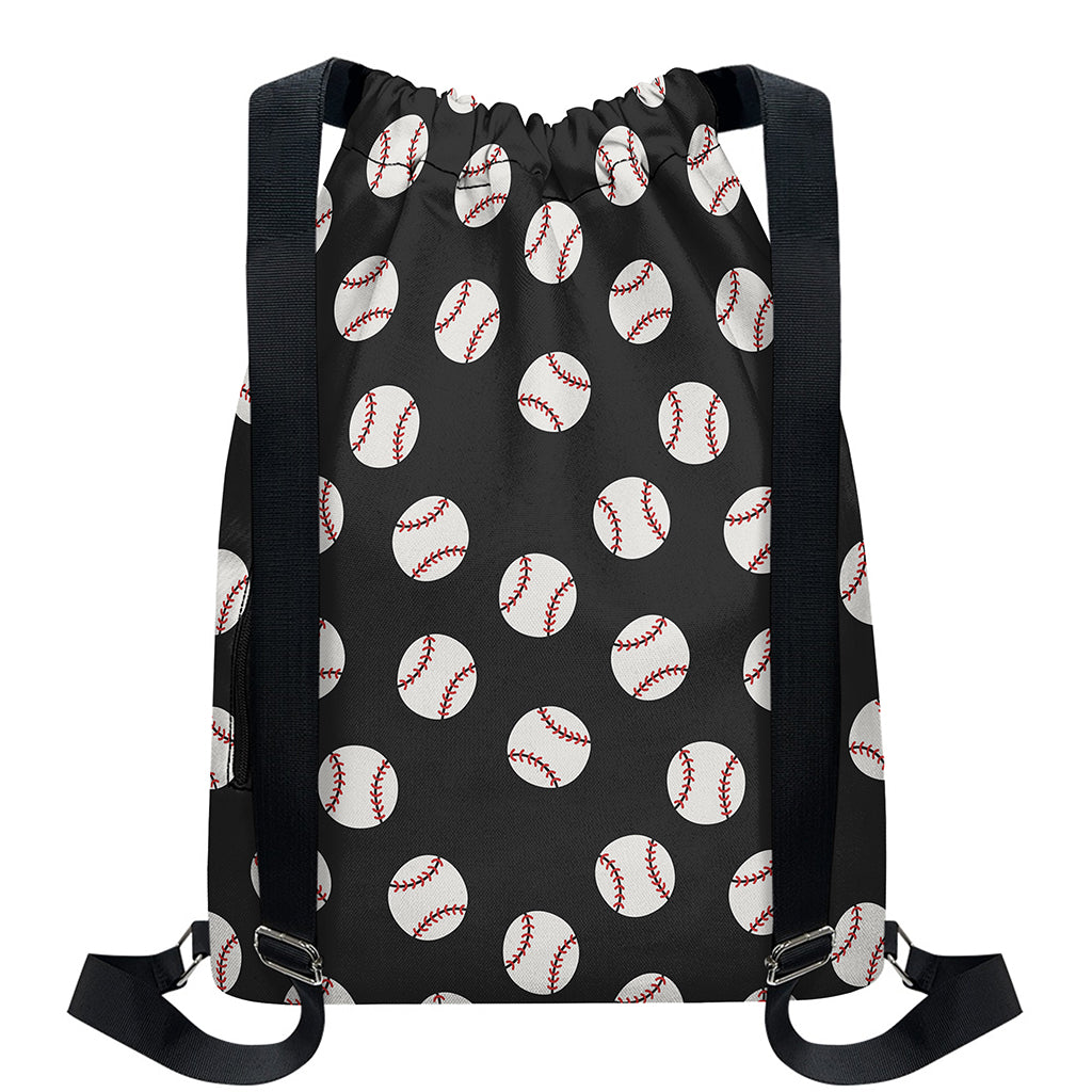 Black Baseball Pattern Print Drawstring Backpack