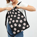 Black Baseball Pattern Print Drawstring Backpack