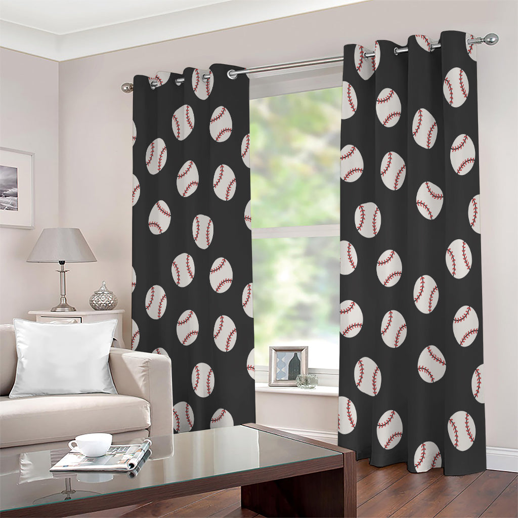 Black Baseball Pattern Print Extra Wide Grommet Curtains