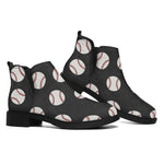 Black Baseball Pattern Print Flat Ankle Boots