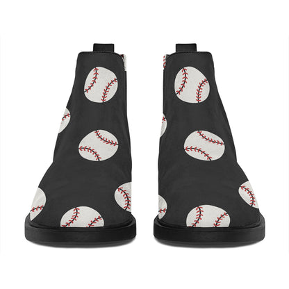 Black Baseball Pattern Print Flat Ankle Boots