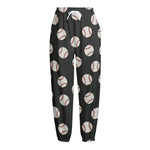 Black Baseball Pattern Print Fleece Lined Knit Pants