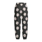 Black Baseball Pattern Print Fleece Lined Knit Pants