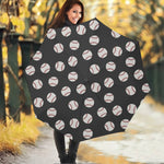Black Baseball Pattern Print Foldable Umbrella