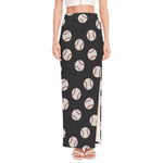 Black Baseball Pattern Print High Slit Maxi Skirt