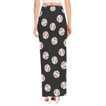 Black Baseball Pattern Print High Slit Maxi Skirt