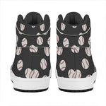 Black Baseball Pattern Print High Top Leather Sneakers