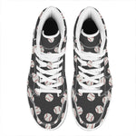 Black Baseball Pattern Print High Top Leather Sneakers