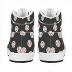 Black Baseball Pattern Print High Top Leather Sneakers