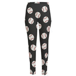 Black Baseball Pattern Print High-Waisted Pocket Leggings