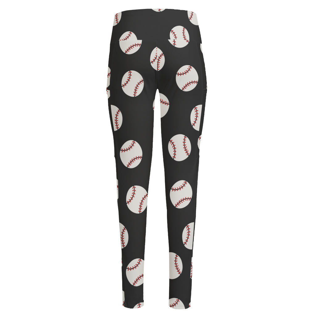 Black Baseball Pattern Print High-Waisted Pocket Leggings