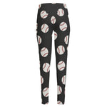 Black Baseball Pattern Print High-Waisted Pocket Leggings