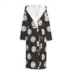 Black Baseball Pattern Print Hooded Bathrobe