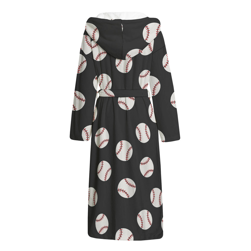 Black Baseball Pattern Print Hooded Bathrobe