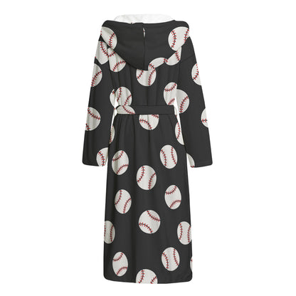 Black Baseball Pattern Print Hooded Bathrobe