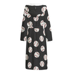 Black Baseball Pattern Print Hooded Bathrobe