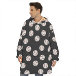 Black Baseball Pattern Print Hoodie Blanket
