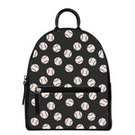 Black Baseball Pattern Print Leather Backpack