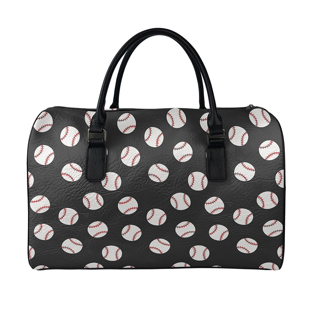 Black Baseball Pattern Print Leather Duffle Bag