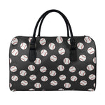 Black Baseball Pattern Print Leather Duffle Bag