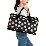 Black Baseball Pattern Print Leather Duffle Bag