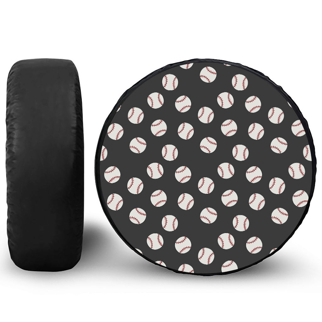 Black Baseball Pattern Print Leather Spare Tire Cover