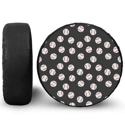 Black Baseball Pattern Print Leather Spare Tire Cover
