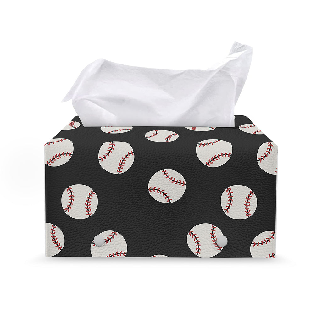 Black Baseball Pattern Print Leather Tissue Box Cover