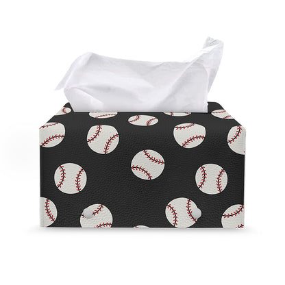 Black Baseball Pattern Print Leather Tissue Box Cover