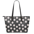 Black Baseball Pattern Print Leather Tote Bag With Zipper