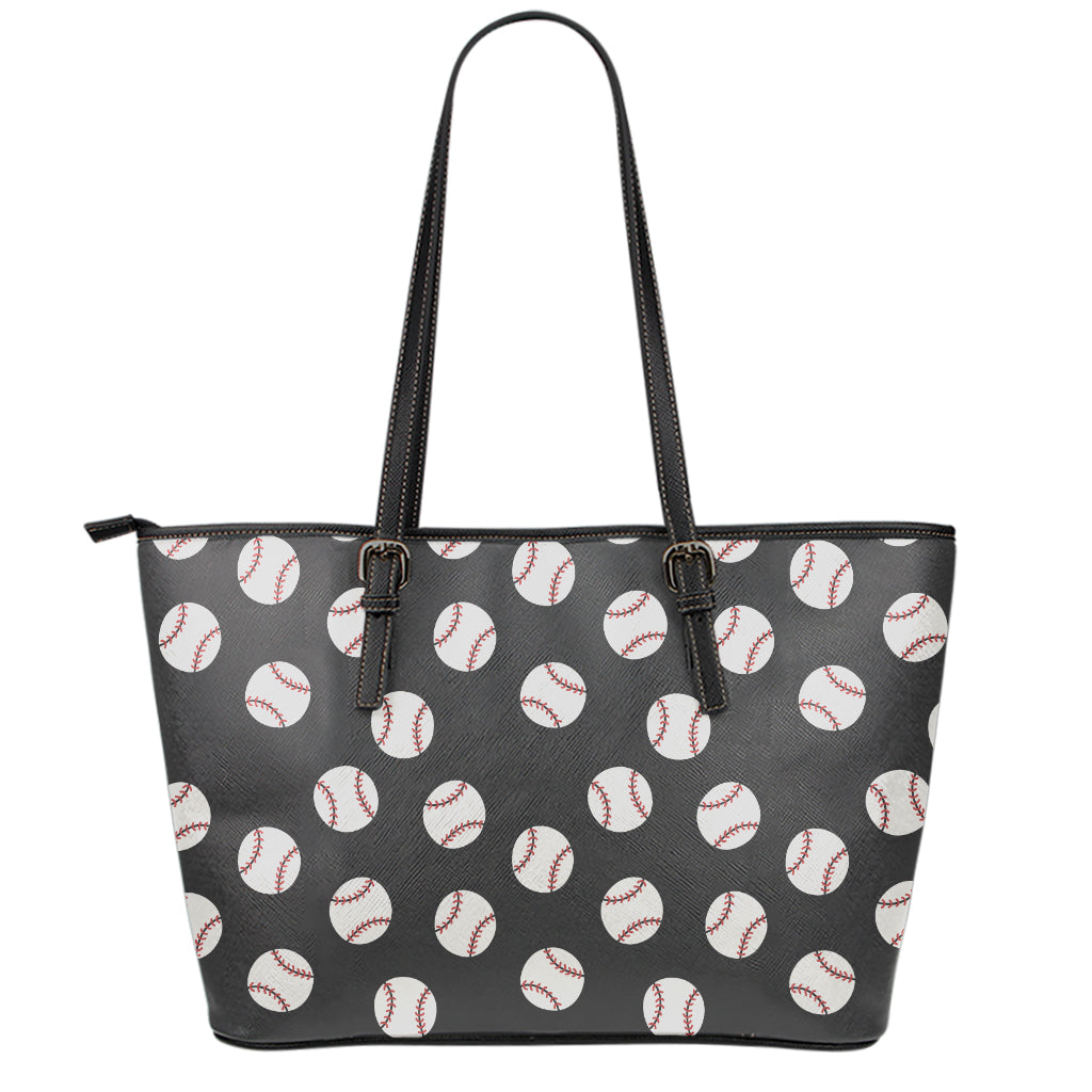 Black Baseball Pattern Print Leather Tote Bag