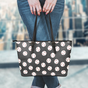 Black Baseball Pattern Print Leather Tote Bag