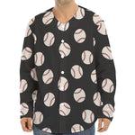 Black Baseball Pattern Print Long Sleeve Baseball Jersey