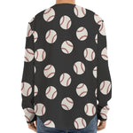Black Baseball Pattern Print Long Sleeve Baseball Jersey