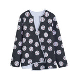 Black Baseball Pattern Print Long Sleeve Short Coat