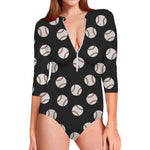 Black Baseball Pattern Print Long Sleeve Swimsuit